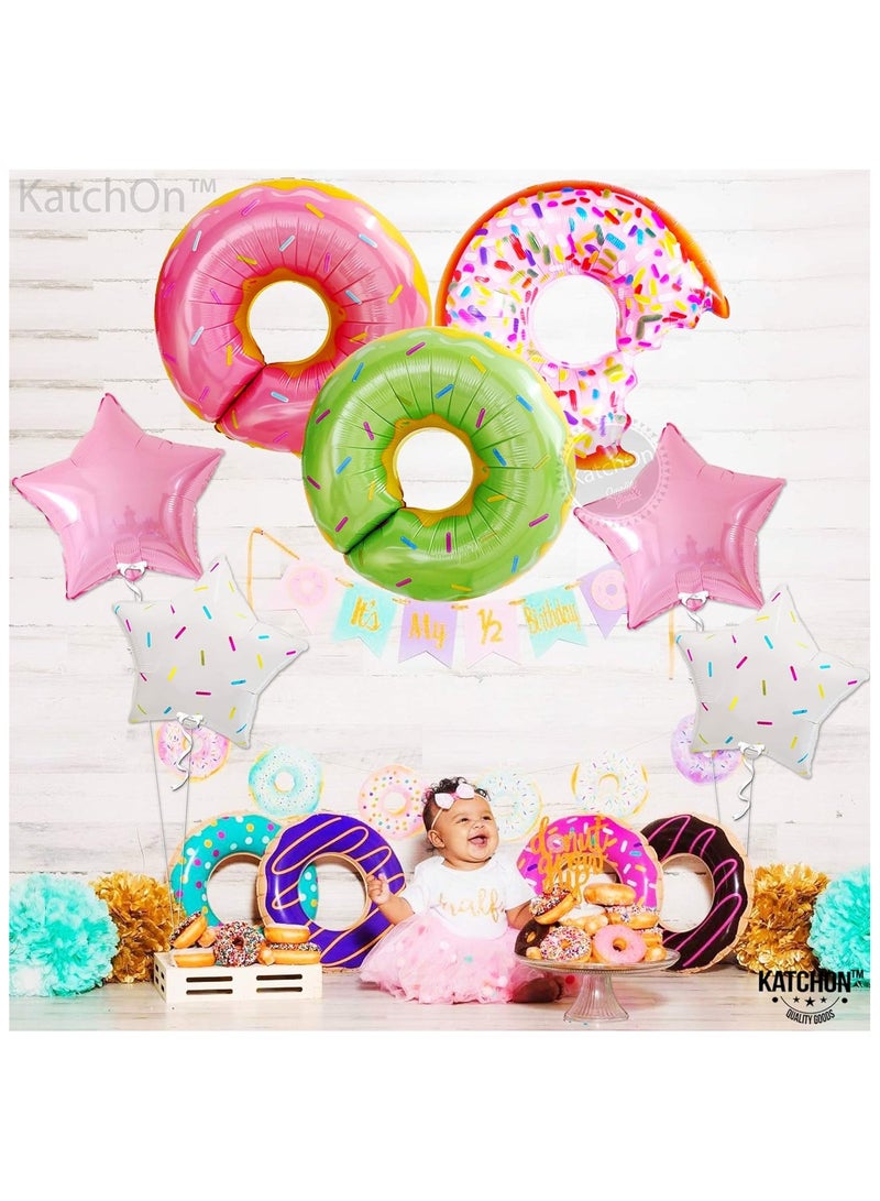 KATCHON Big Donut Mylar Foil Balloon Decorations Kit - 21 Inch, Pack of 5 | Donut Time With Colorful, Pink, Green, Brown Donut Balloon | Donut Themed Multicolor Party Supplies for Birthday and Baby Shower - Image 2